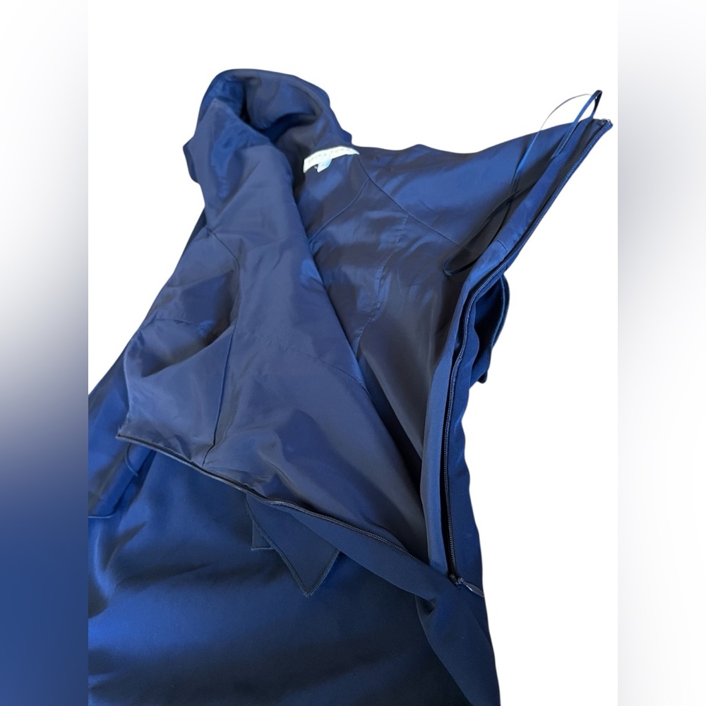 TRINA TURK Indigo Navy Blue One-Shoulder Waterfall Ruffle 12 Gown Special Event - Picture 7 of 13